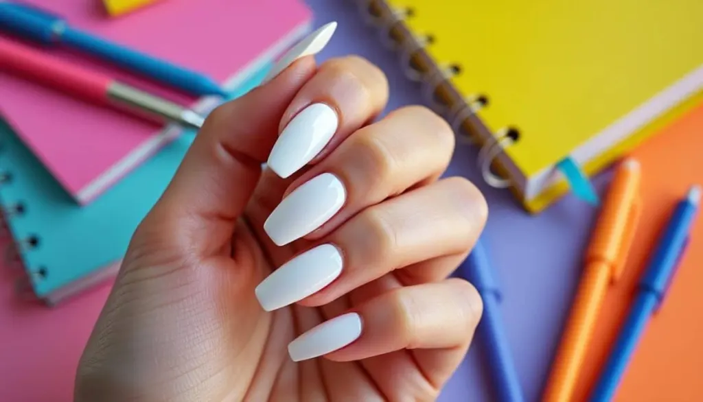 back to school chic: white fake nails to ace your look ✏️💅