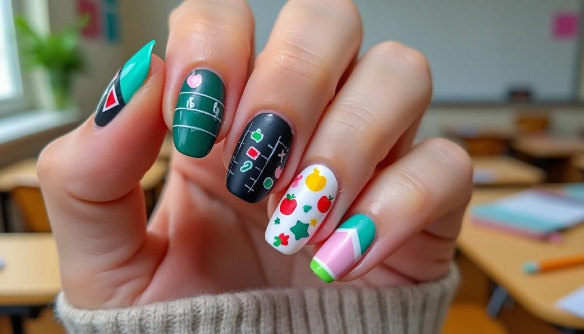 trendy acrylic teacher nails for the 2025 school year ✨📚