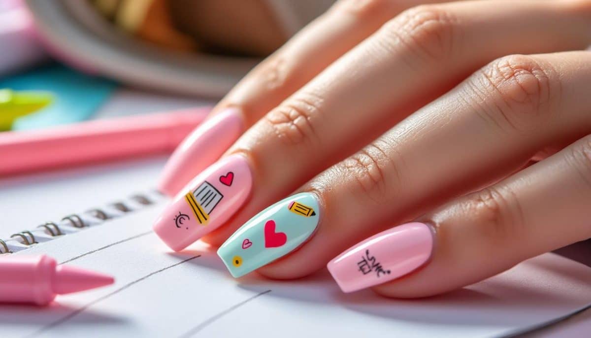 sweet back to school nails in pink for a cute student vibe 🎀📚