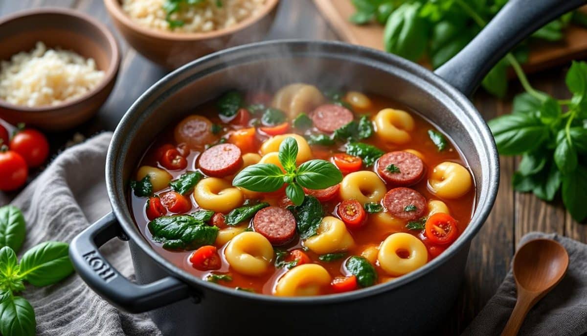 discover a delicious, easy-to-make sausage tortellini soup—all in just one pot! perfect for cozy nights, this recipe is packed with flavor, hearty sausage, and tender tortellini. ready in under 30 minutes!