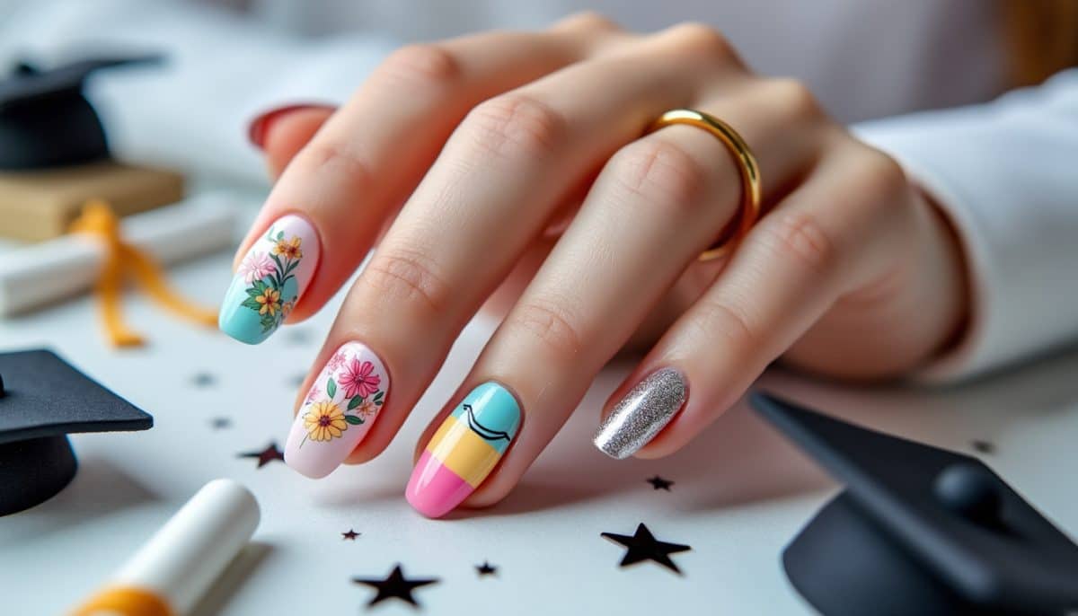discover creative teacher graduation nail designs perfect for celebrating academic achievements. explore unique manicure ideas for graduation ceremonies, featuring school-inspired motifs and vibrant colors.
