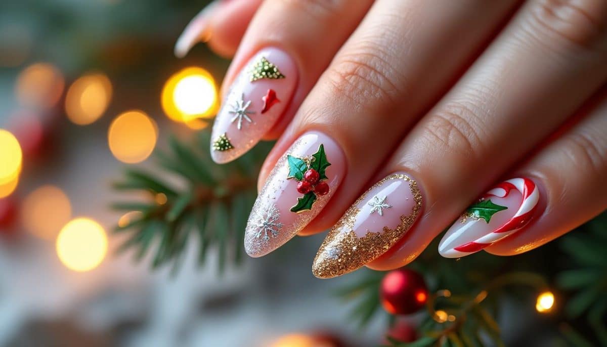 discover elegant christmas nails with almond shapes featuring festive, shape-specific design ideas to make your holiday nails stand out beautifully.