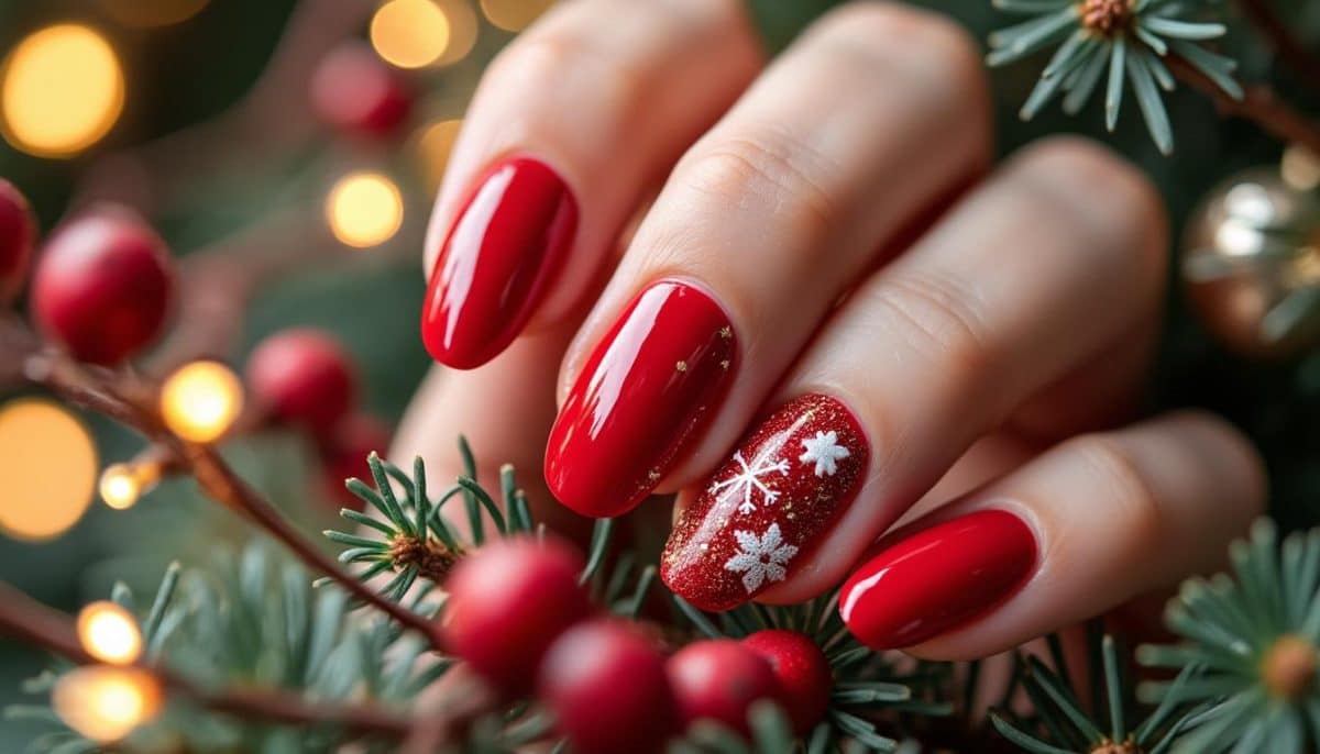 Festive Red Nails πβ¨: Classic Holiday Colors